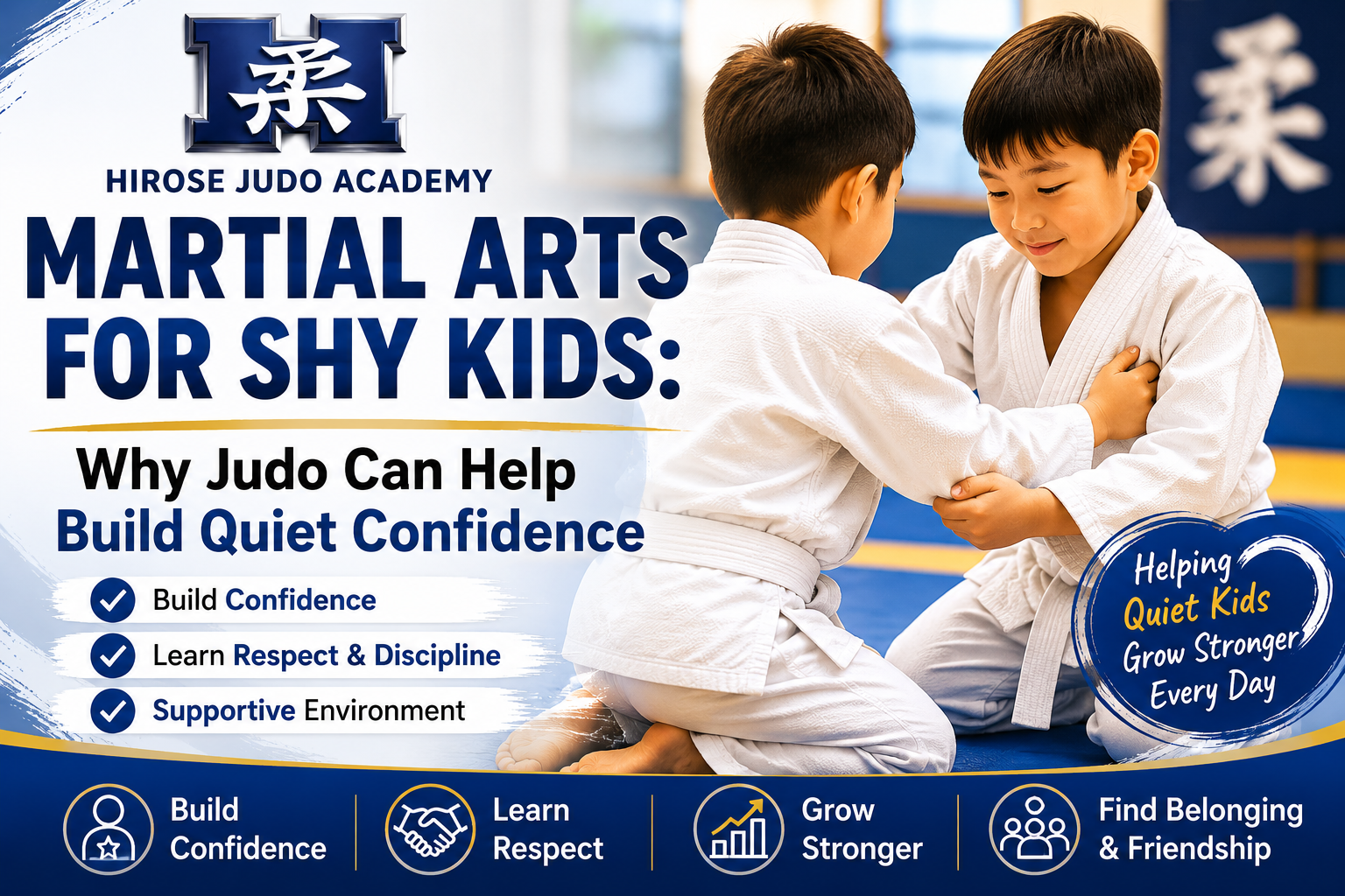 Martial arts for shy kids at Hirose Judo Academy helping children build quiet confidence through judo training on the Gold Coast